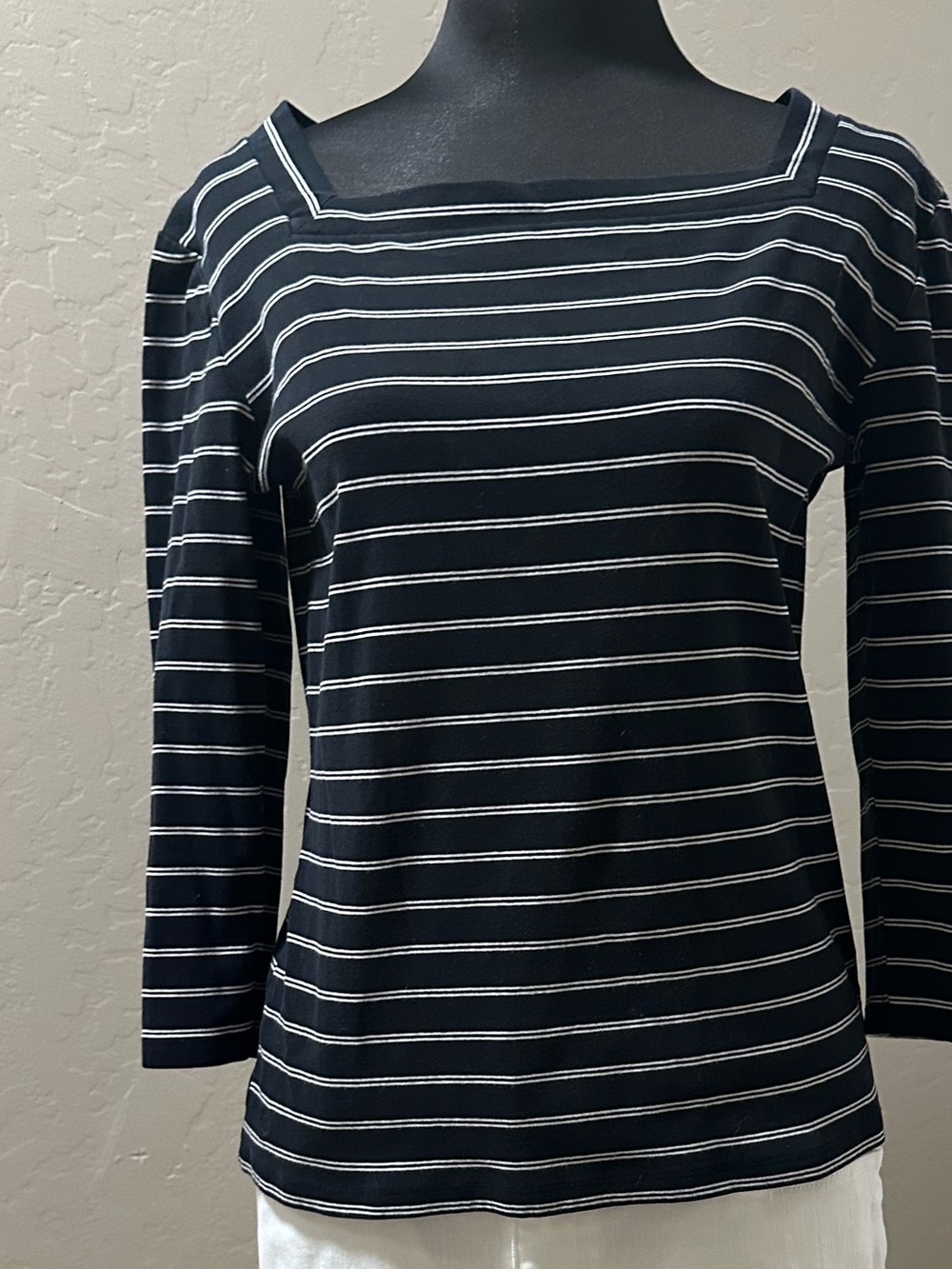 Lauren Ralph Lauren Black & White Striped Square-Neck Long Sleeve Top